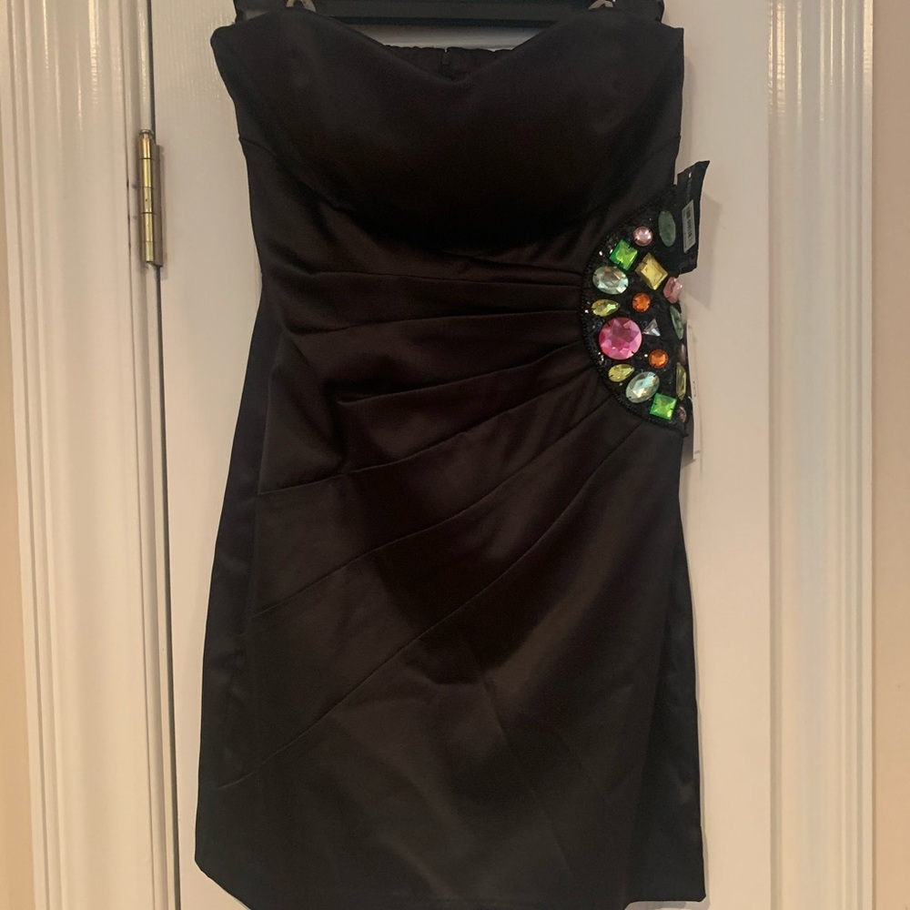 Strapless Embellished Shirt Black Dress